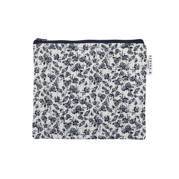 Flat pouch S - Vintage Velvet Roses Navy Blue