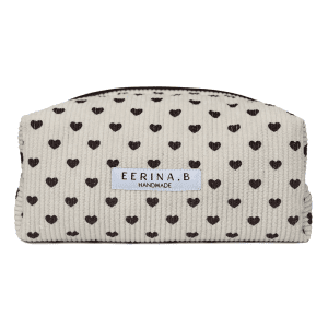 Toilettas beige met bruine hartjesprint