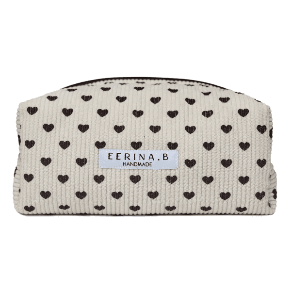 Toilettas beige met bruine hartjesprint