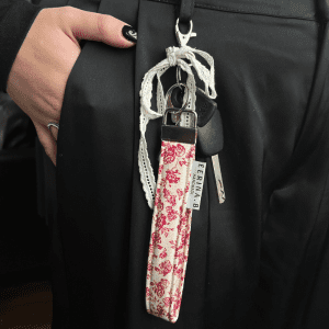 Long Keychain - Vintage Velvet Roses Dark Red